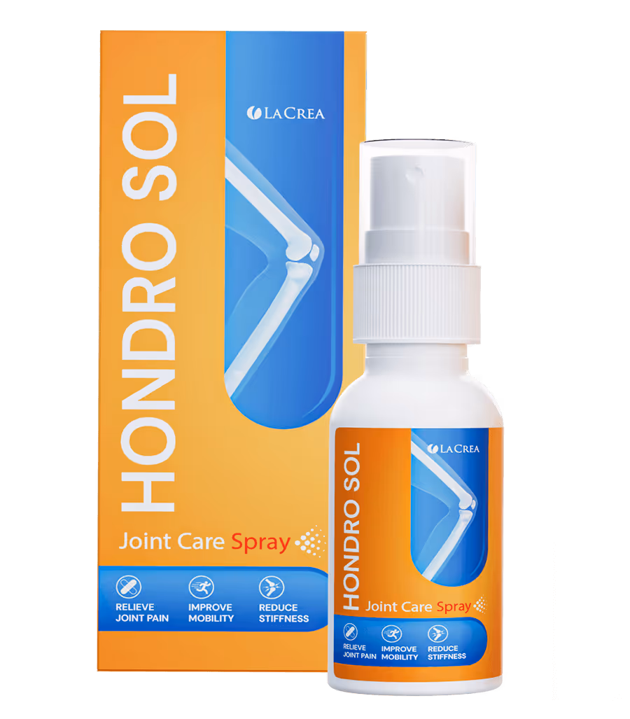 Hondro Sol 60 ml ízületi ápoló spray doboza és flakonja, LaCrea, Olaszország